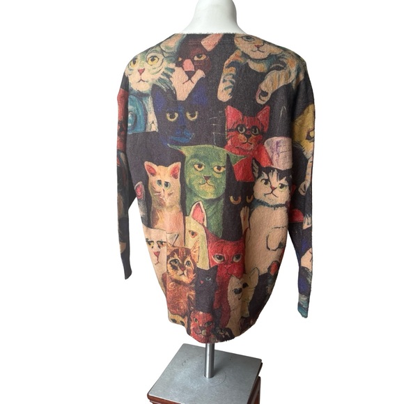 YESNO Novelty Cat Graphic Oversized V-Neck Cardigan Sweater - Picture 8 of 13